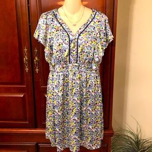 Grove silky dress elastic waist watercolor dress